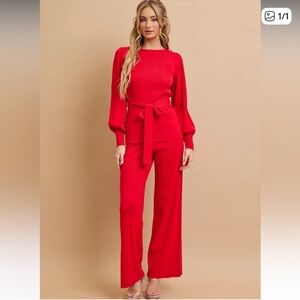Elegant Red Wide Leg Two-Piece